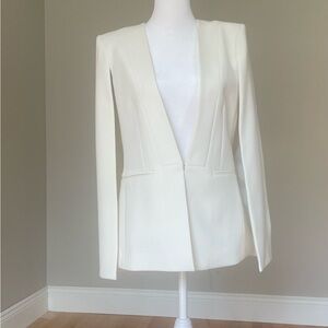 BCBGMAXAZRIA off white blazer modern chic sleeveless cape design